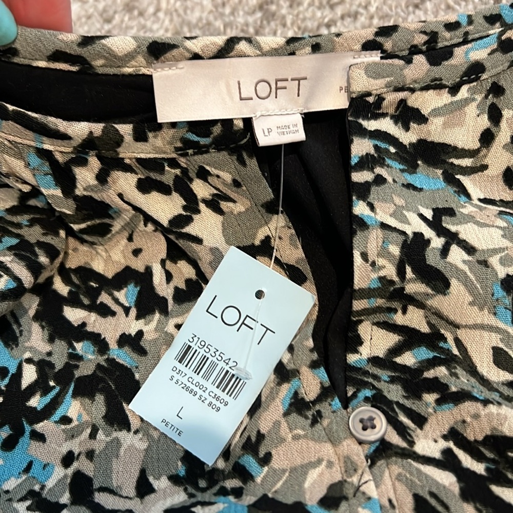 NWT Loft Dress Large Petite LP black blue abstract career business casual soft - Picture 13 of 16